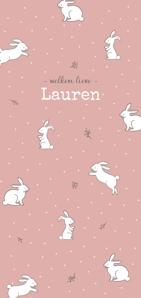 geboortekaartje voor meisje met konijn roze