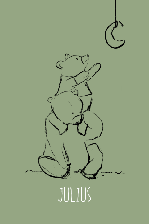 stoer geboortekaartje met twee beren en een maan