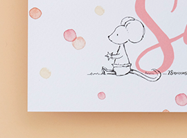 geboortekaartje op maat met muis en roze confetti